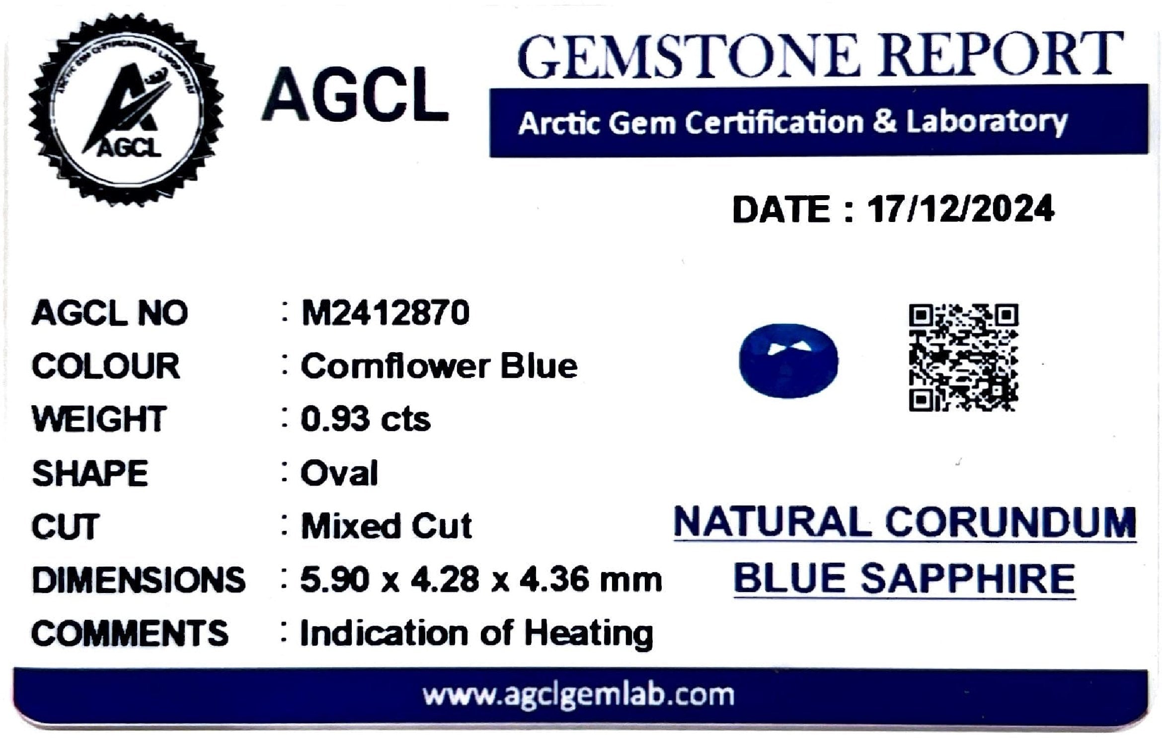 0.93 Carat Blue Sapphire