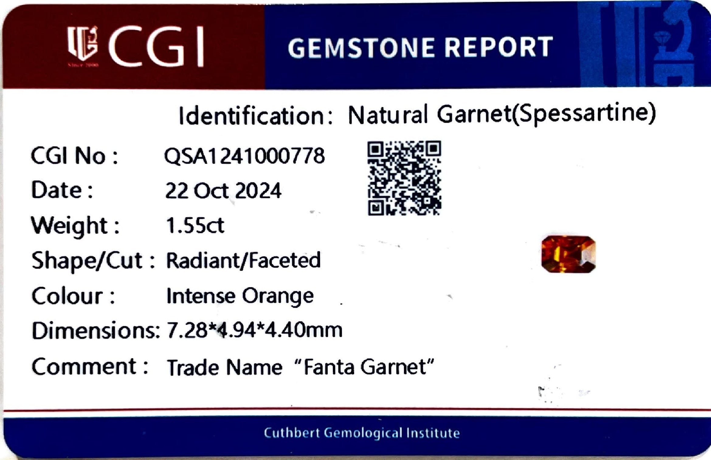 1.55 Carat Fanta Garnet