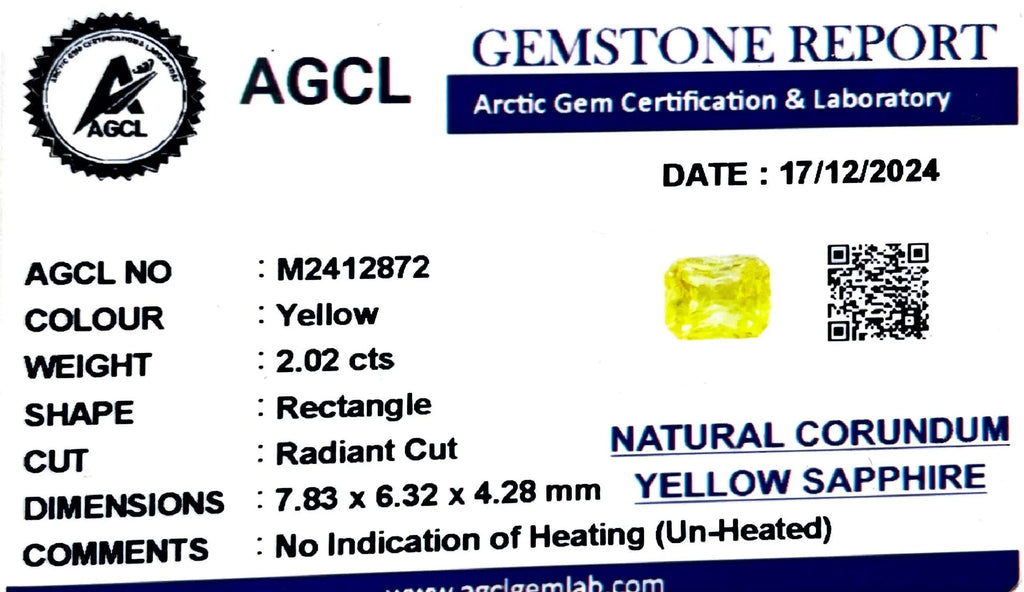 2.02ct Natural Ceylon Yellow Sapphire - Rectangle Cut - Unheated & Certified - Loose Gemstones - My Precious Gems