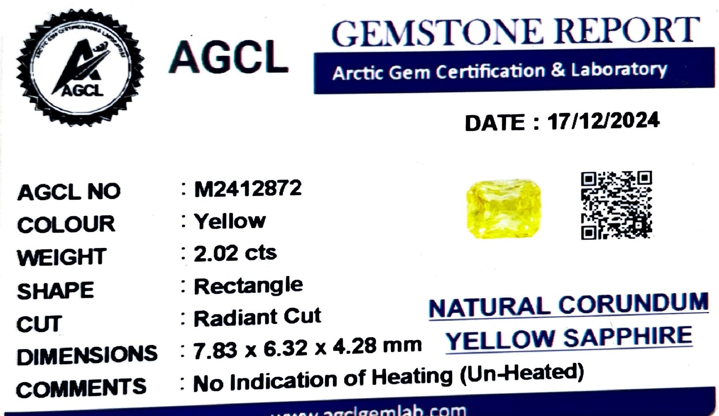 2.02 Carat Yellow Sapphire