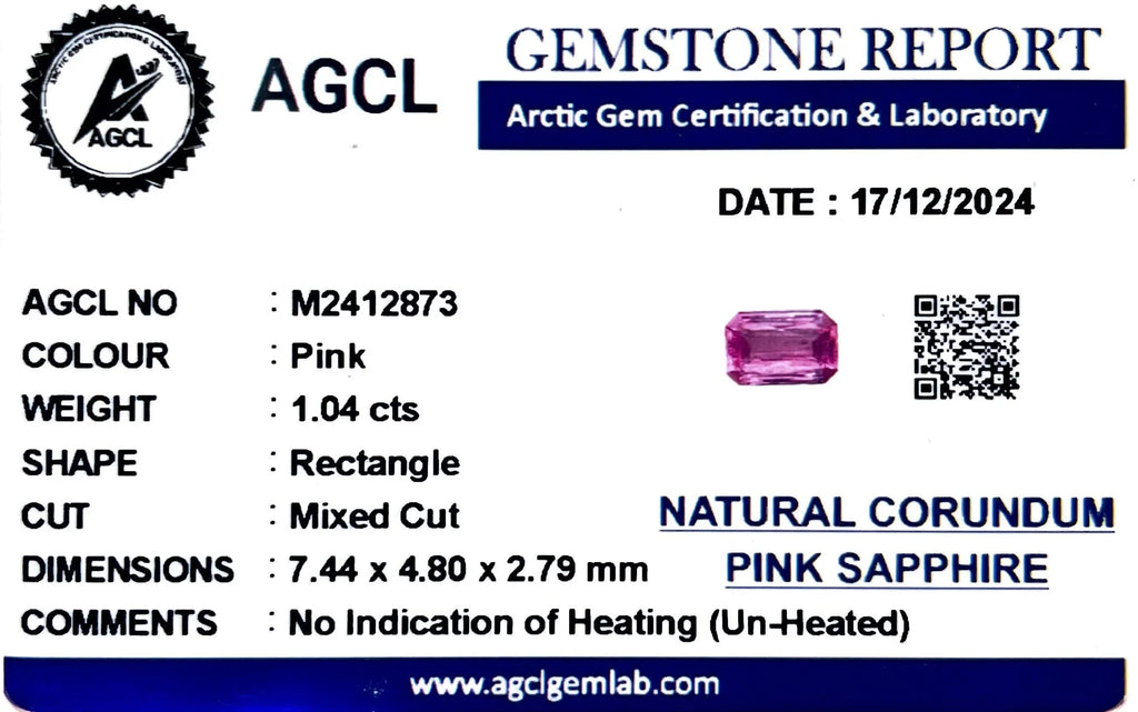1.04ct Natural Ceylon Pink Sapphire - Rectangle Cut - Unheated & Certified - Loose Gemstones - My Precious Gems
