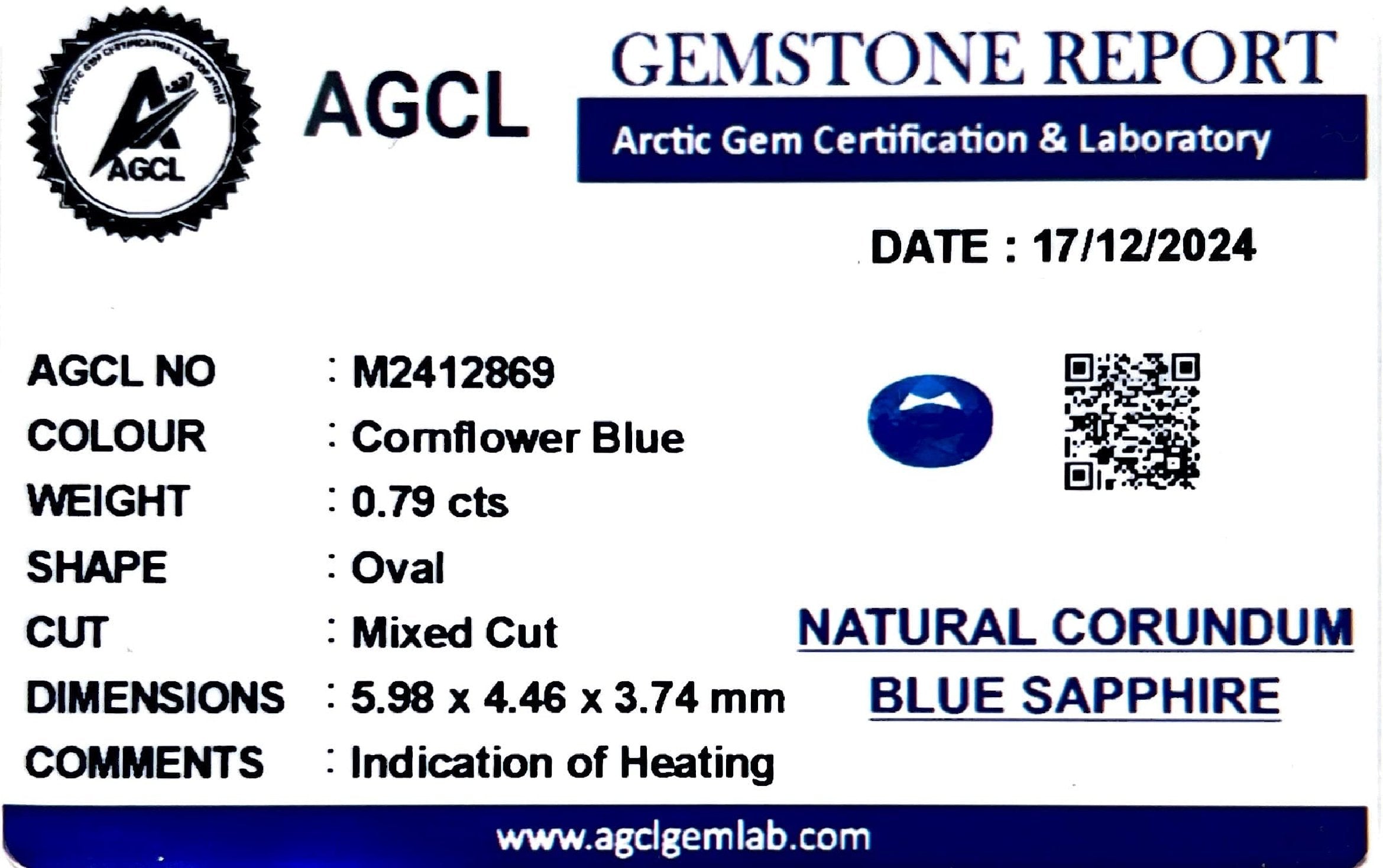 0.79 Carat Blue Sapphire