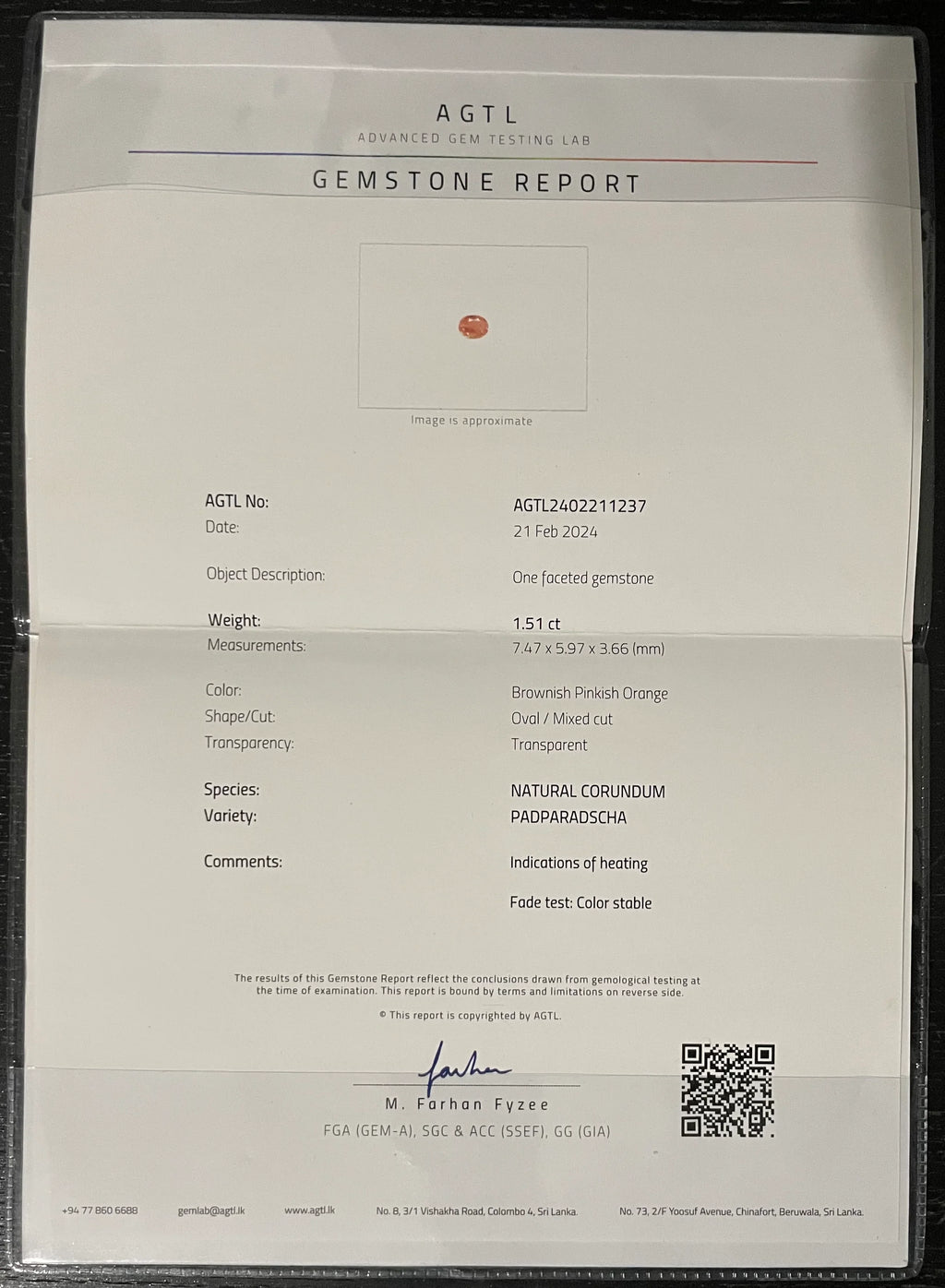 1.51ct Natural Ceylon Padparadscha - Oval Cut - Certified - Loose Gemstones - My Precious Gems