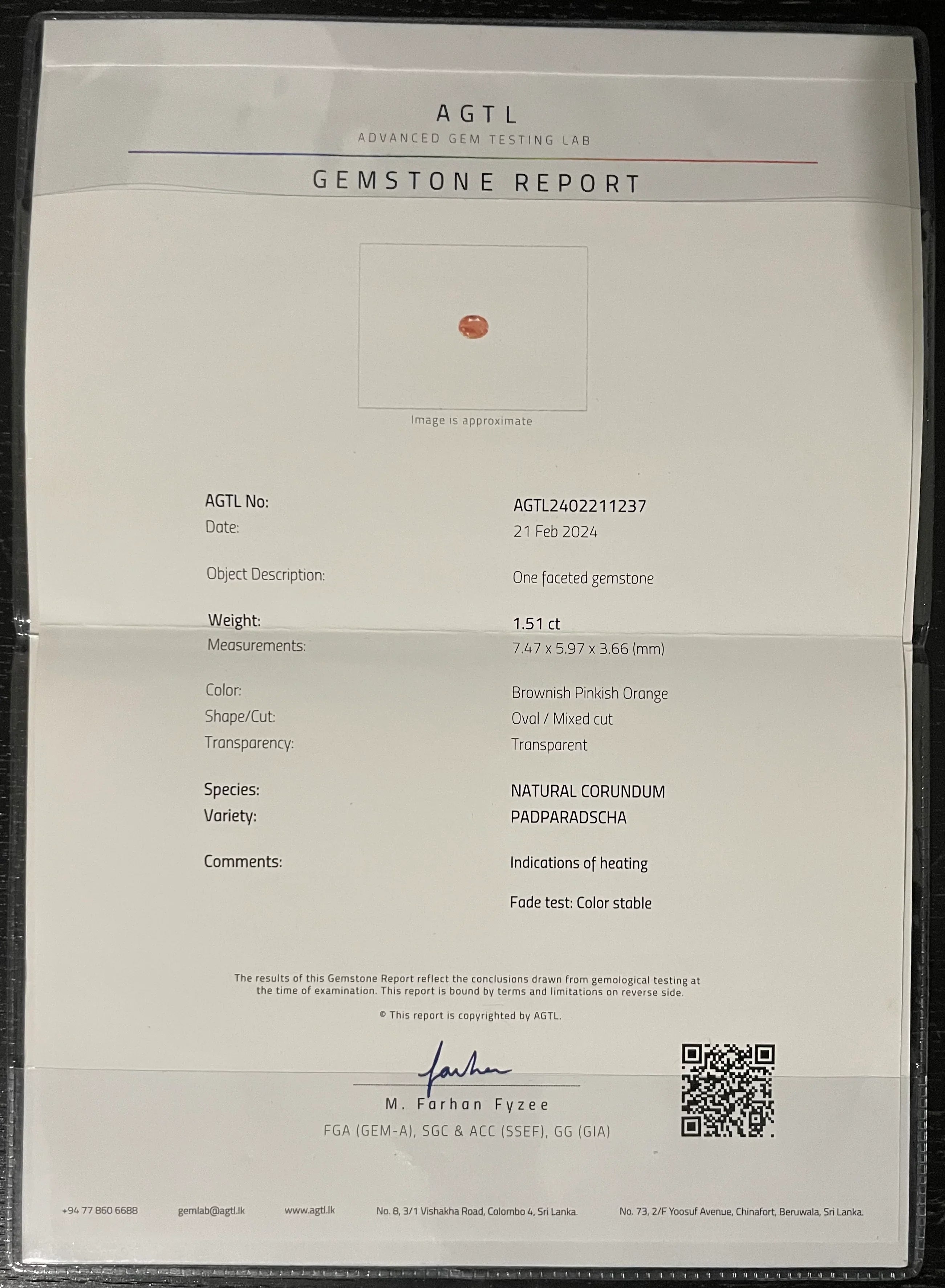 1.51ct Natural Ceylon Padparadscha - Oval Cut - Certified - Loose Gemstones - My Precious Gems