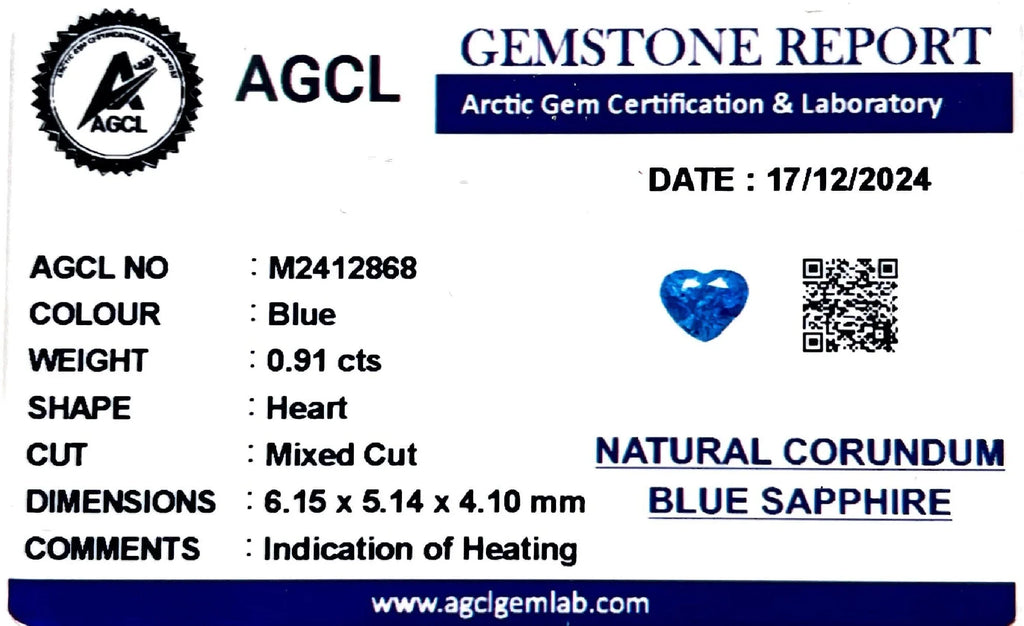 0.91ct Natural Ceylon Blue Sapphire - Heart Cut - Certified - Loose Gemstones - My Precious Gems