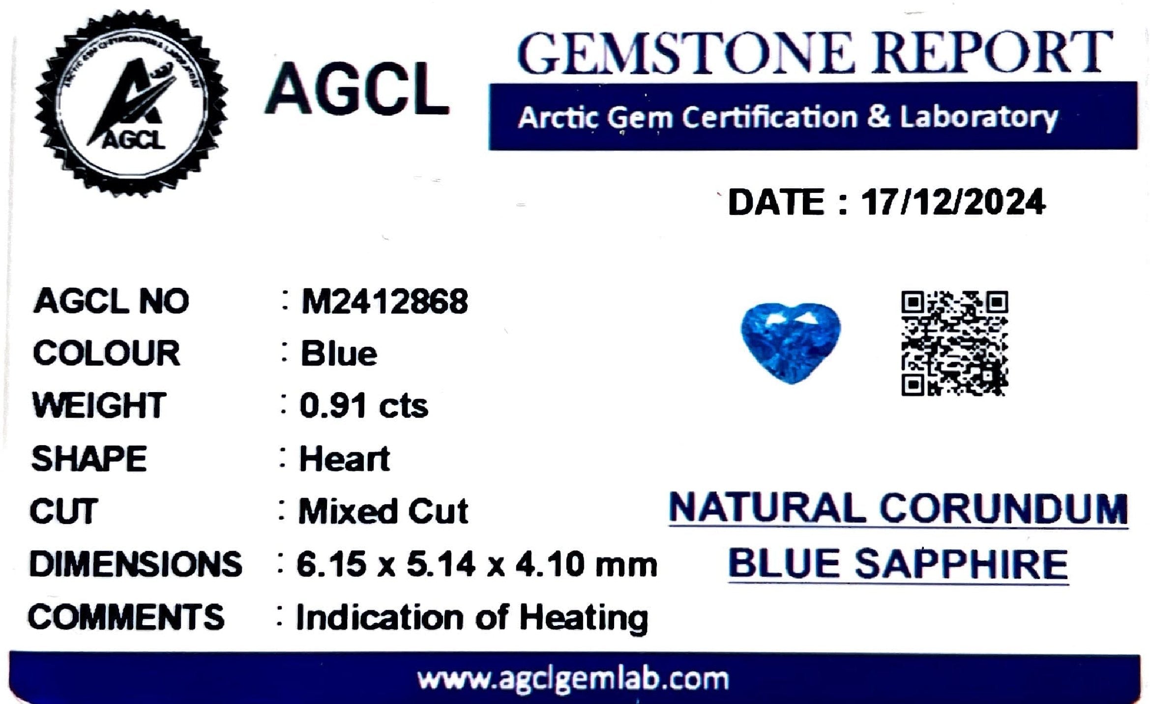 0.91 Carat Blue Sapphire