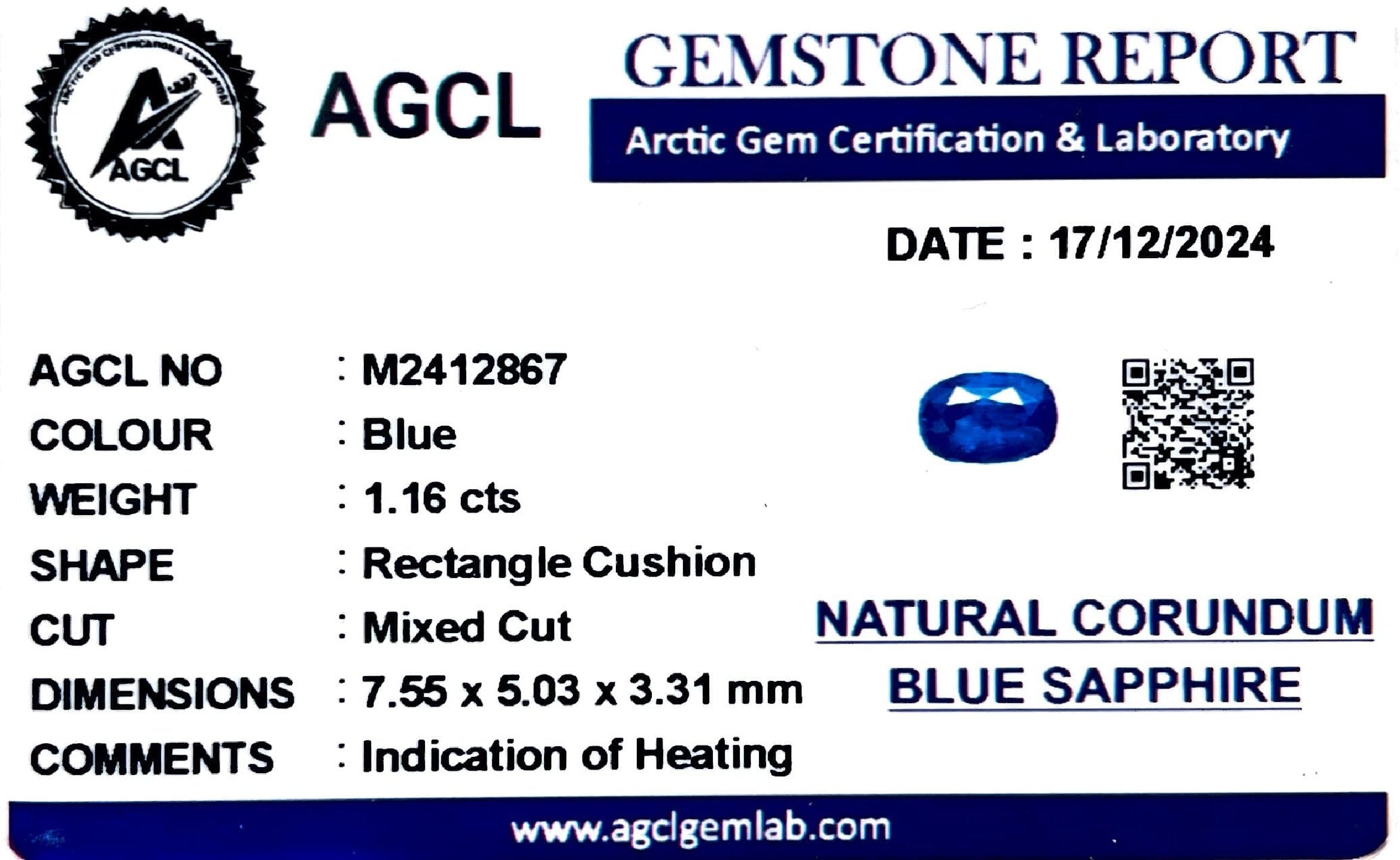 1.16 Carat Blue Sapphire