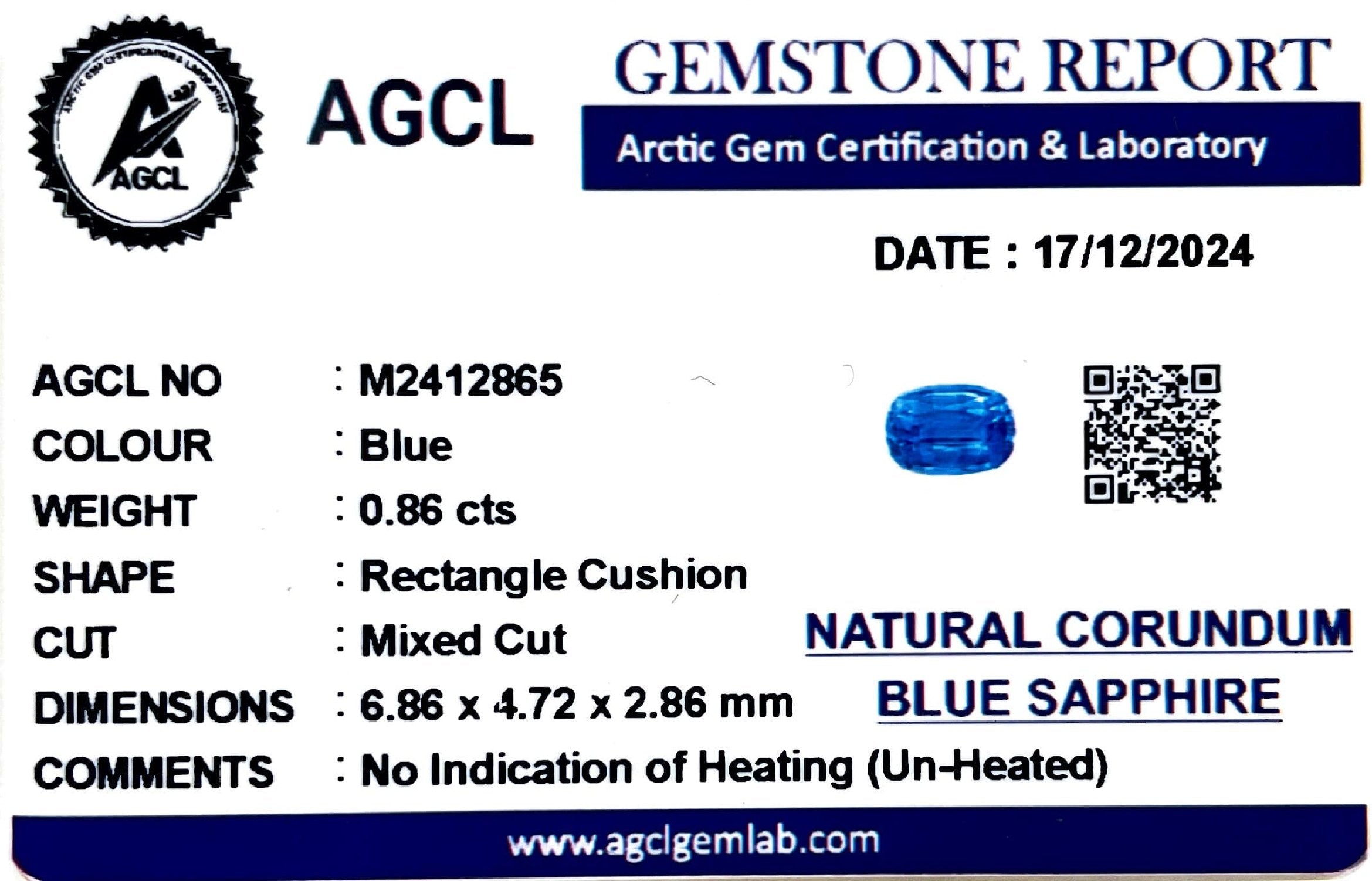 0.86 Carat Blue Sapphire