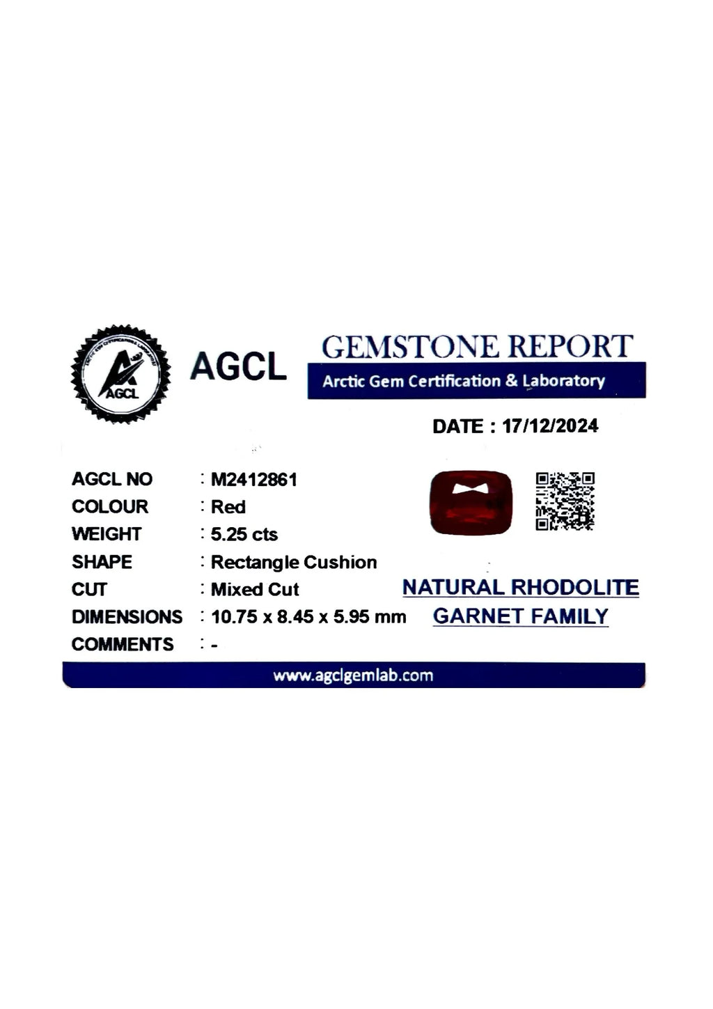 5.25ct Natural Ceylon Red Rhodolite Garnet - Cushion Cut - Certified - Loose Gemstones - My Precious Gems