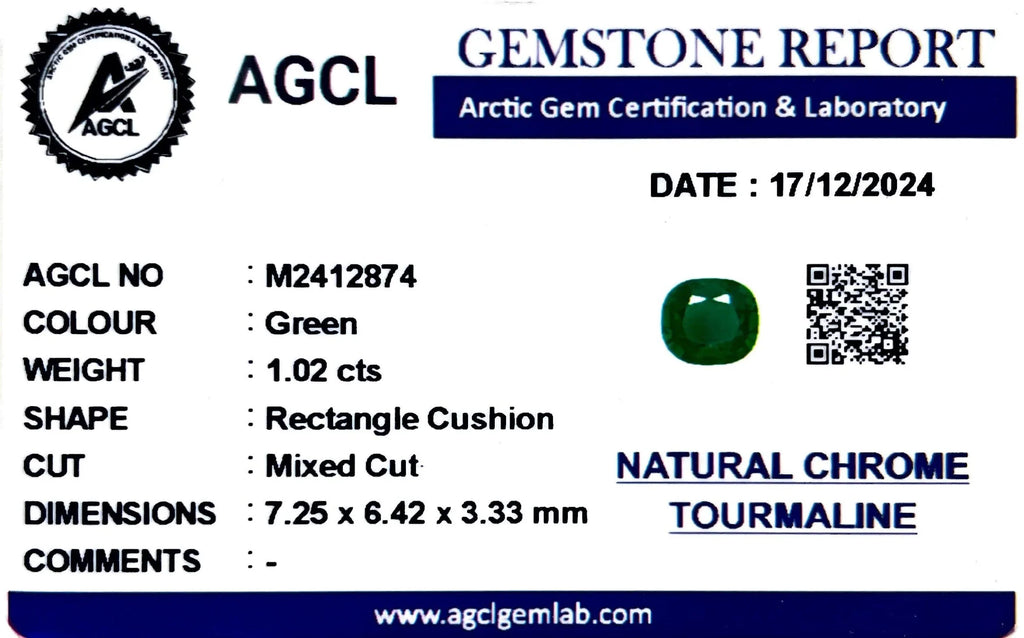 1.02ct Natural Ceylon Green Tourmaline - Rectangle Cut - Certified - Loose Gemstones - My Precious Gems