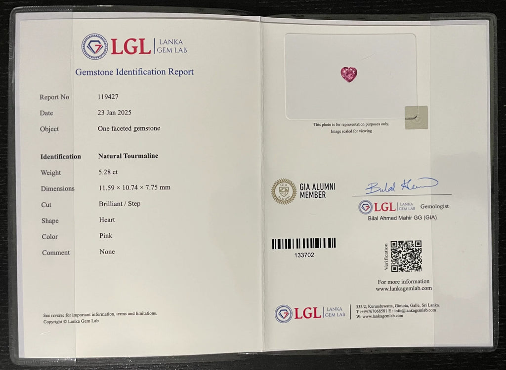 5.28ct Natural Ceylon Pink Tourmaline - Heart Cut - Certified - Loose Gemstones - My Precious Gems