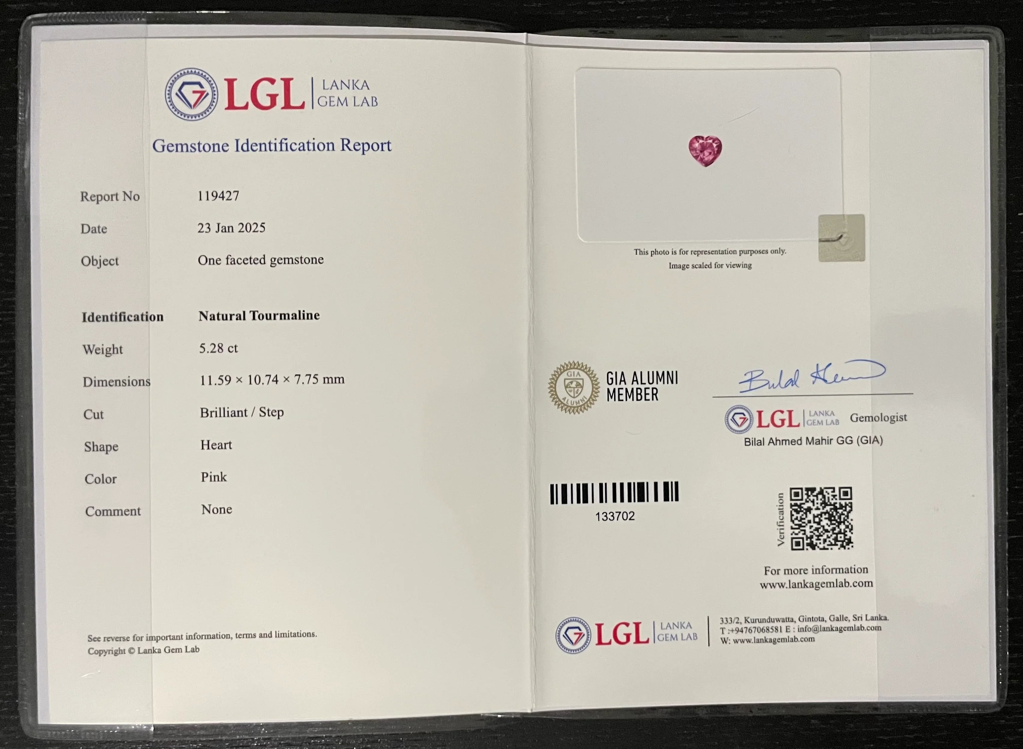 5.28ct Natural Ceylon Pink Tourmaline - Heart Cut - Certified - Loose Gemstones - My Precious Gems