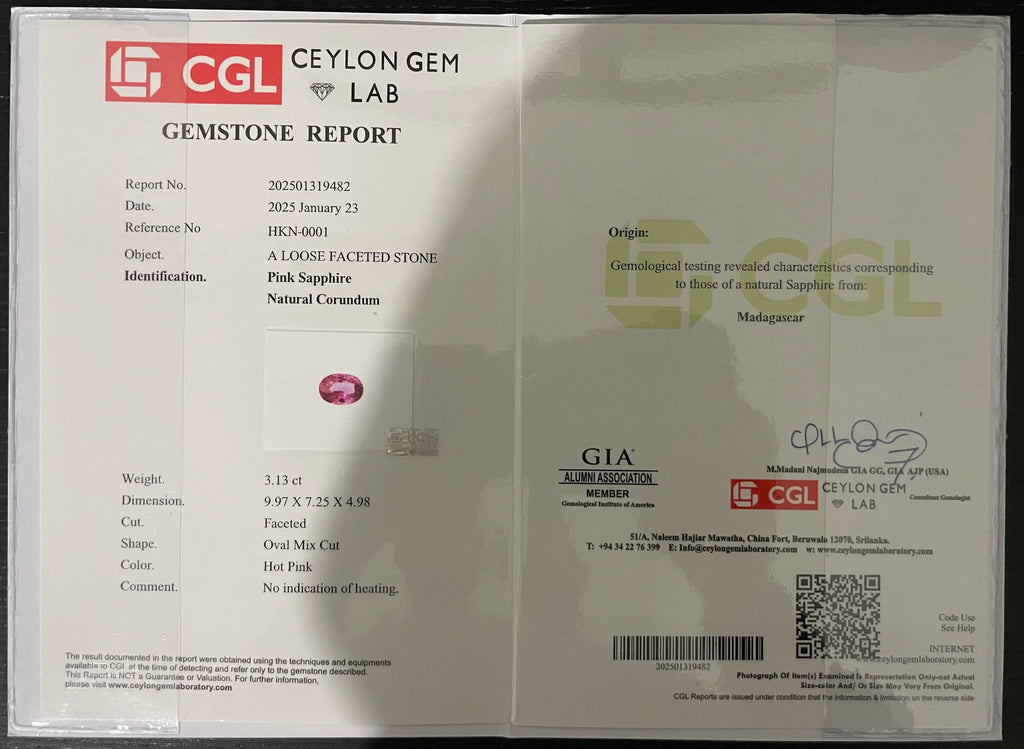3.13ct Natural Ceylon Pink Sapphire - Oval Cut - Unheated & Certified - Loose Gemstones - My Precious Gems