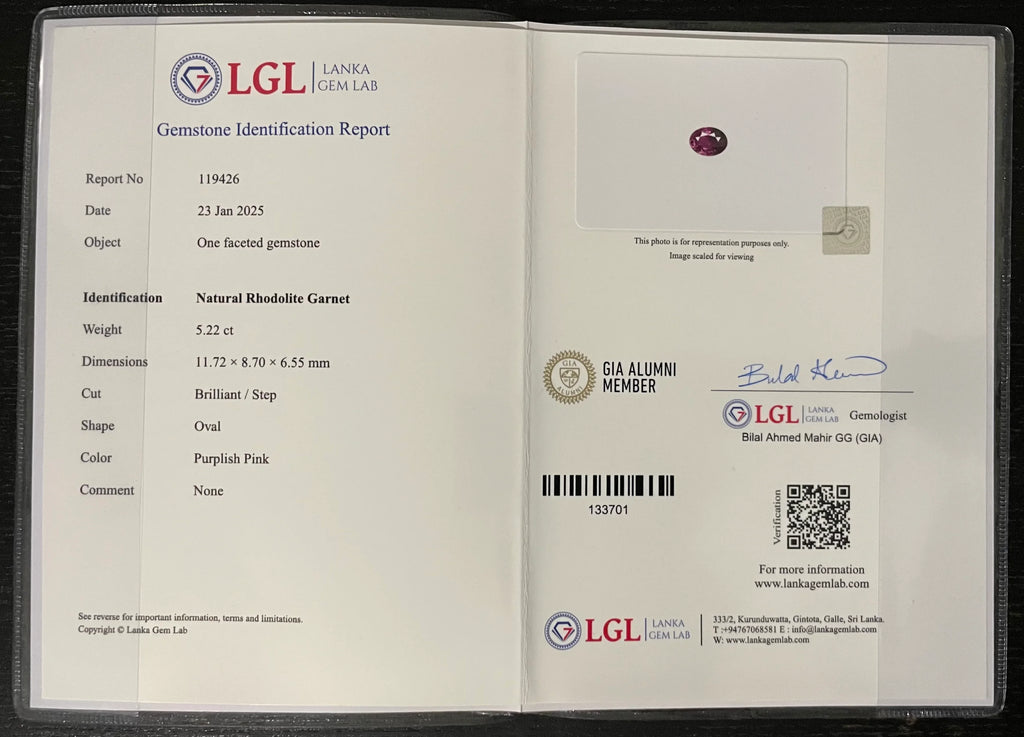 5.22ct Natural Ceylon Rhodolite Garnet - Oval Cut - Certified - Loose Gemstones - My Precious Gems