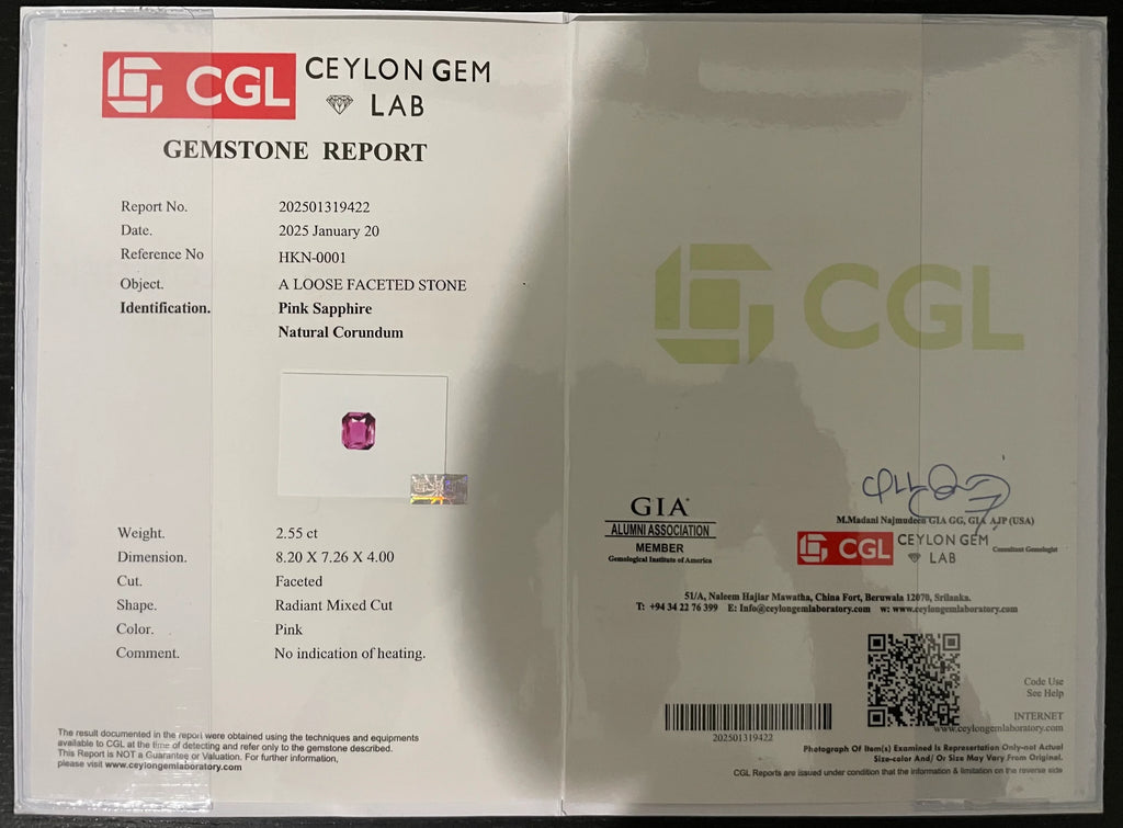 2.55ct Natural Ceylon Pink Sapphire - Radiant Cut - Unheated & Certified - Loose Gemstones - My Precious Gems