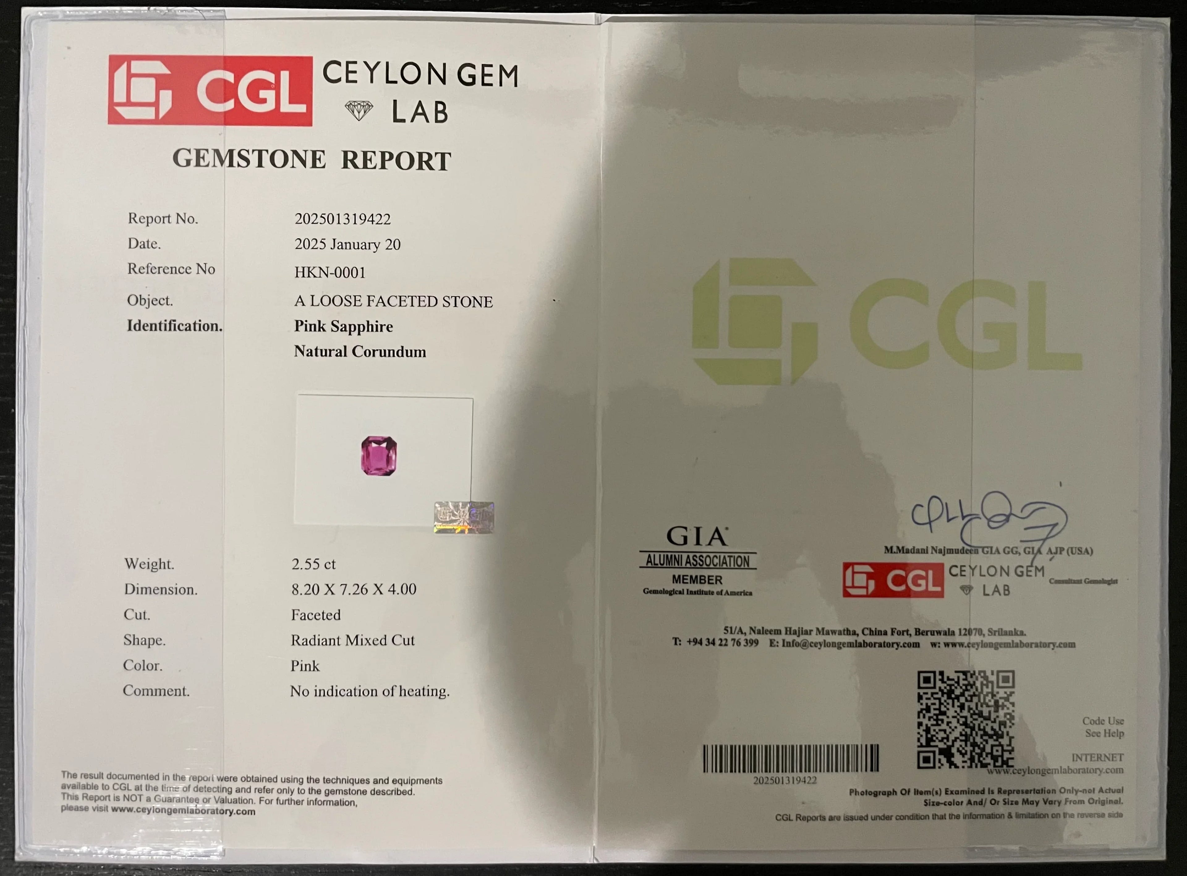 2.55ct Natural Ceylon Pink Sapphire - Radiant Cut - Unheated & Certified - Loose Gemstones - My Precious Gems