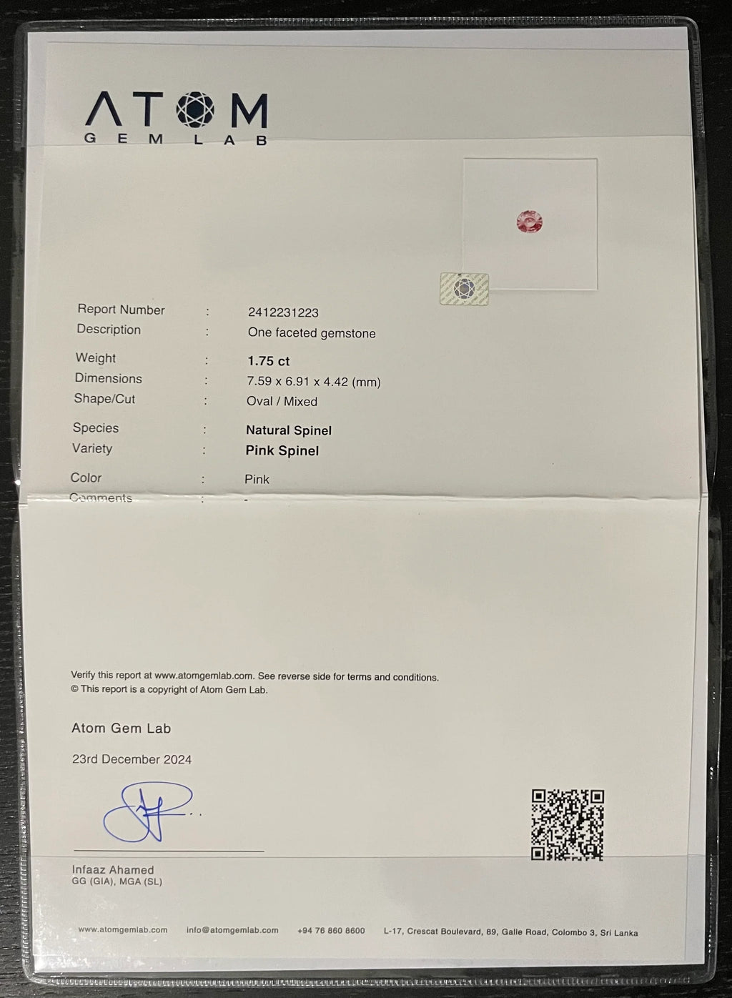 1.75ct Natural Ceylon Pink Spinel - Oval Cut - Certified - Loose Gemstones - My Precious Gems