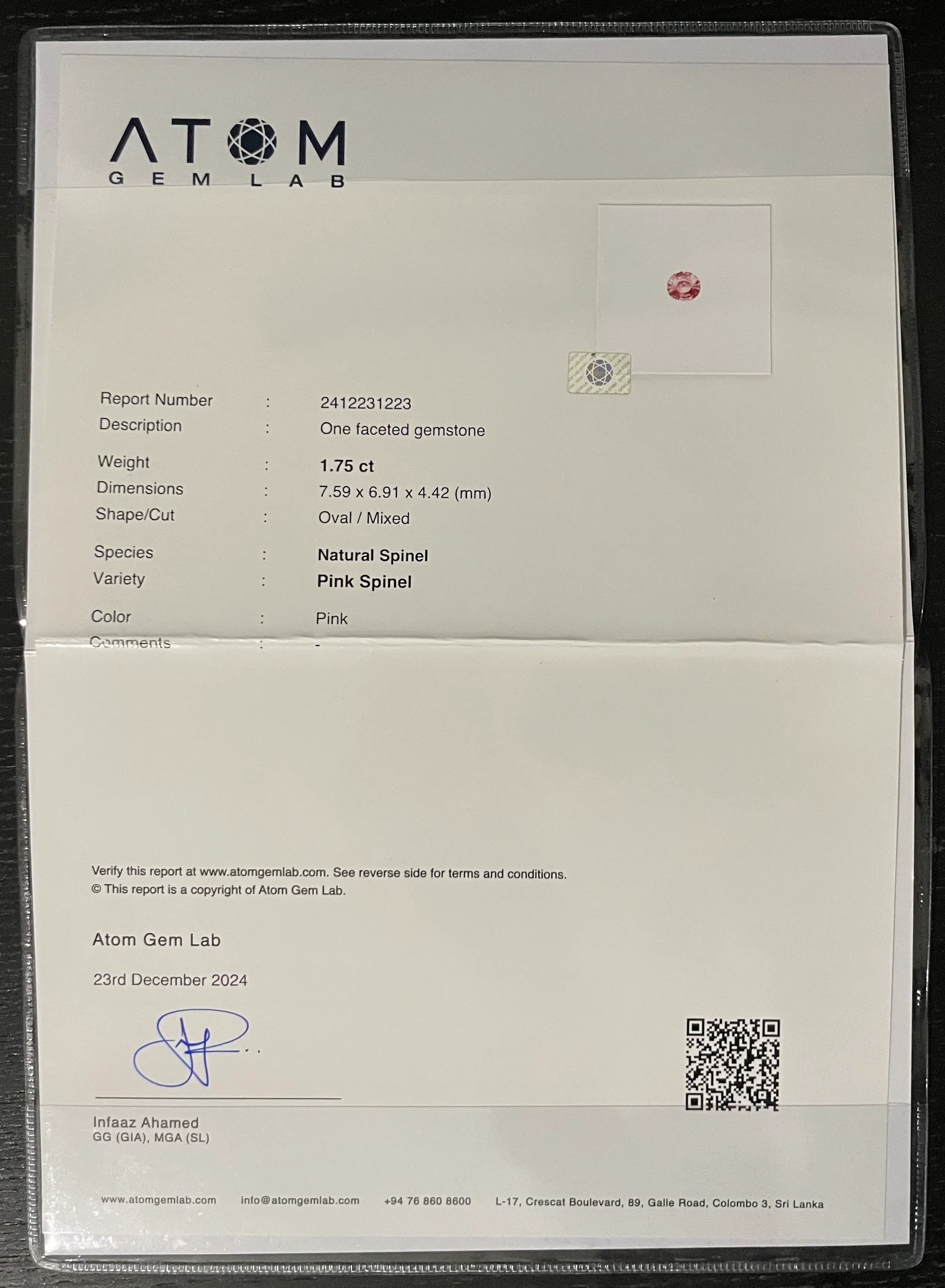 1.75ct Natural Ceylon Pink Spinel - Oval Cut - Certified - Loose Gemstones - My Precious Gems