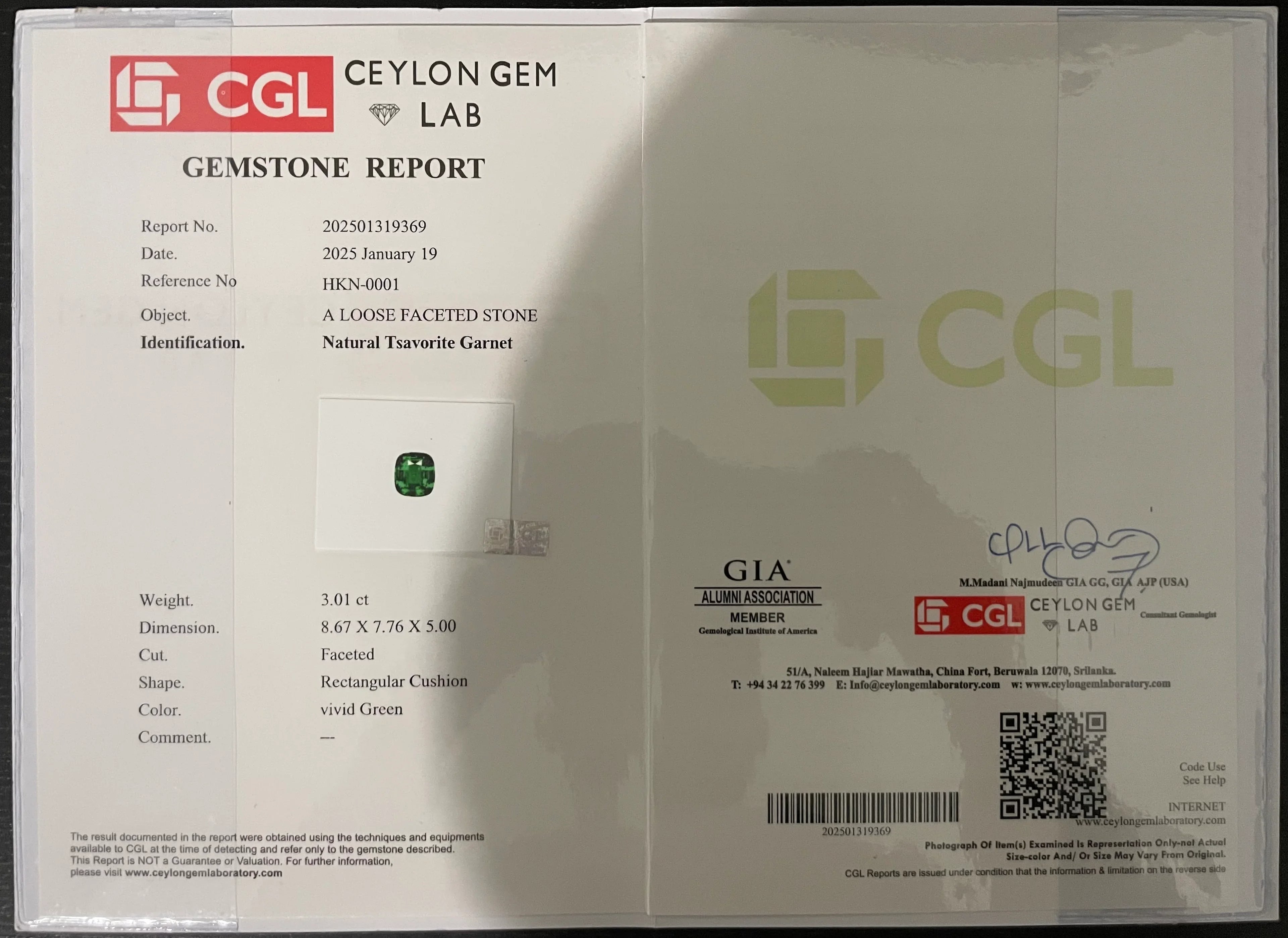 3.01ct Natural Ceylon Green Tsavorite Garnet - Cushion Cut - Certified - Loose Gemstones - My Precious Gems