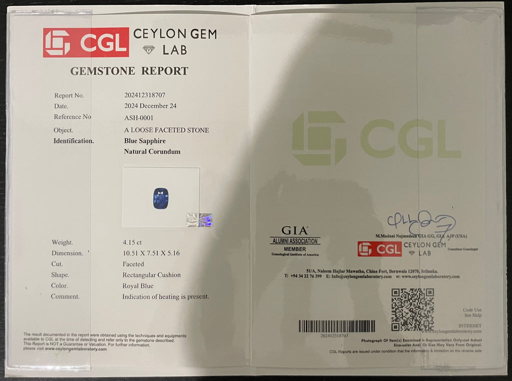 4.15ct Natural Ceylon Blue Sapphire - Cushion Cut - Certified - Loose Gemstones - My Precious Gems